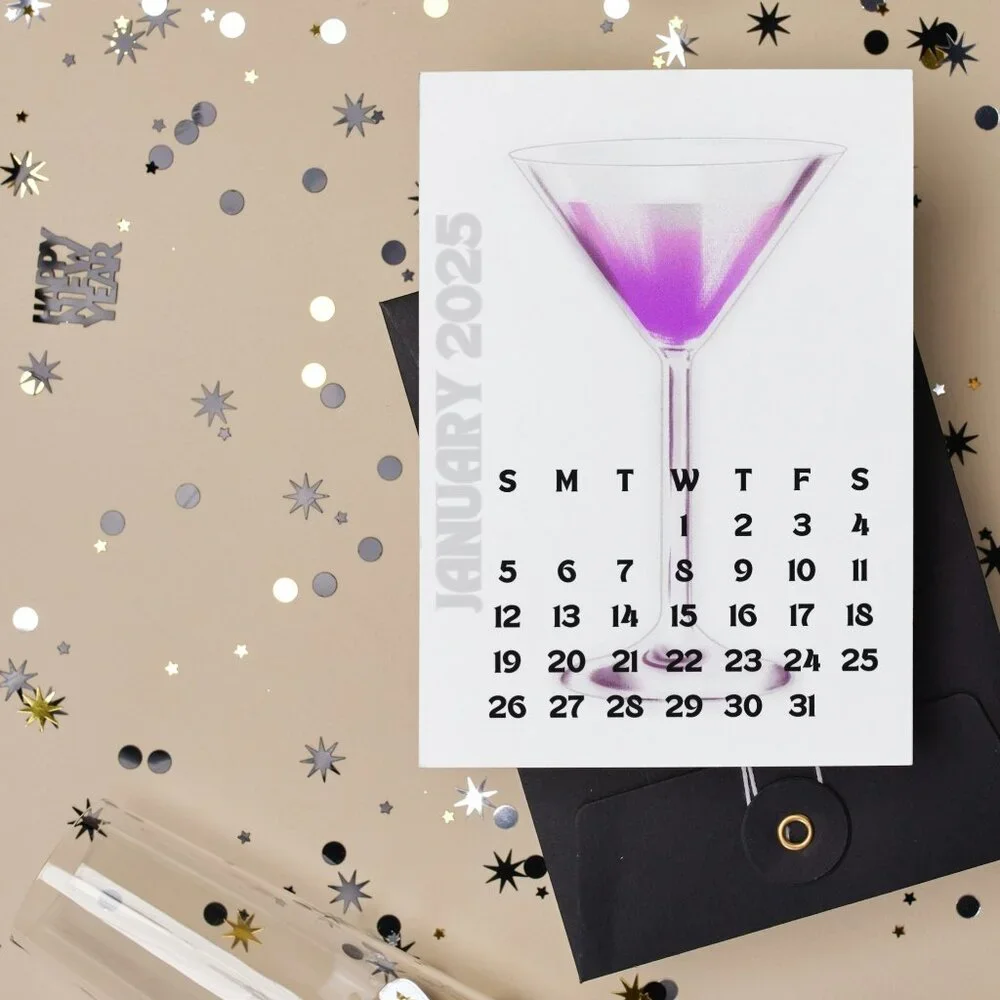 NEW 2025 Cocktails Delight Desk Calendar Print Cards - Calendar Card Refills